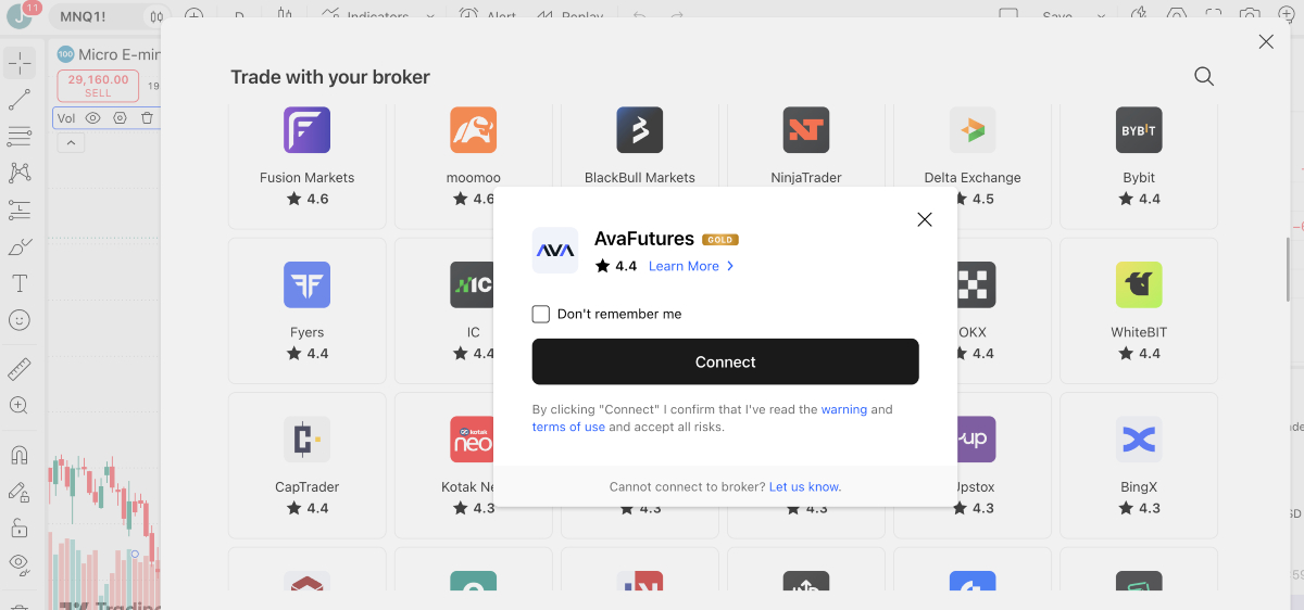 Connecting TradingView to AvaFutures