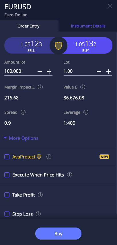 Placing a trade on AvaTrade WebTrader