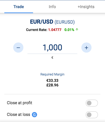 Placing a trade on the Plus500 platform