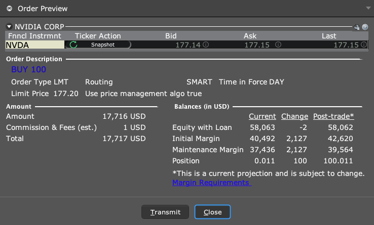 Confirmation screen stock order