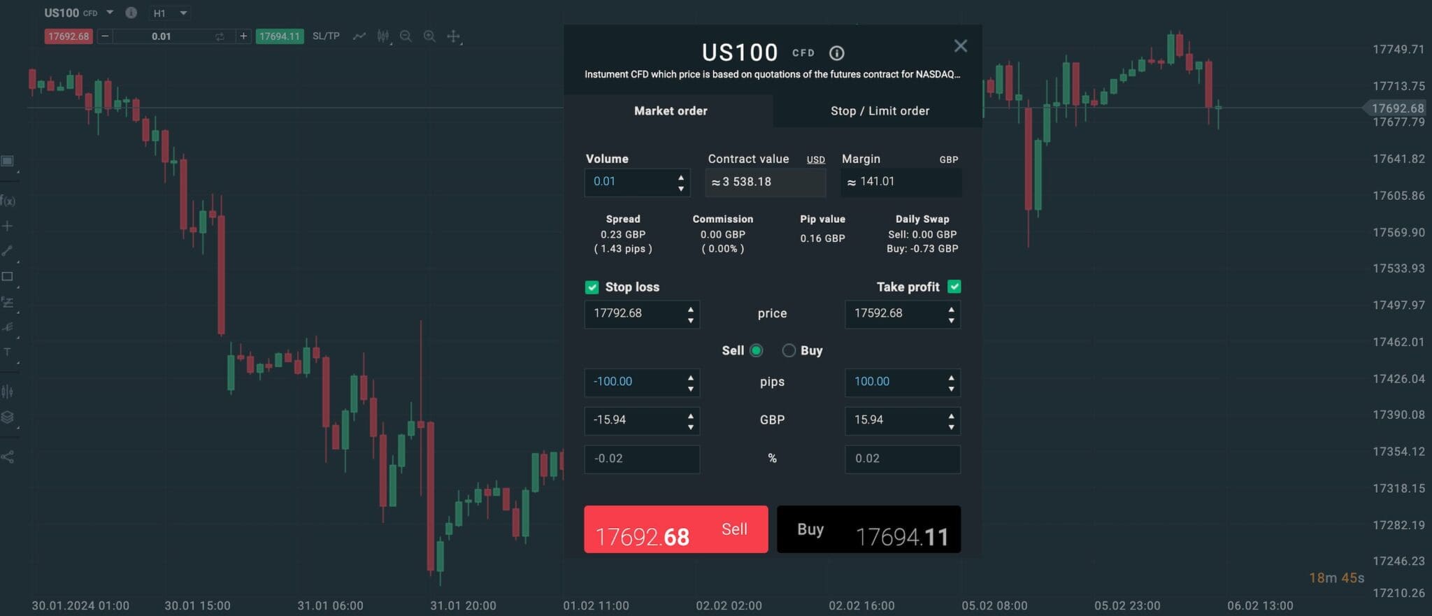 Making a trade on XTB platform