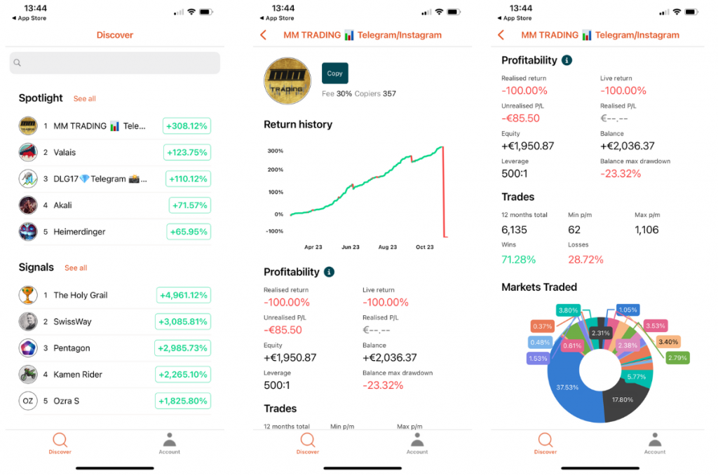 Copy trading platform at Vantage showing top strategy provider