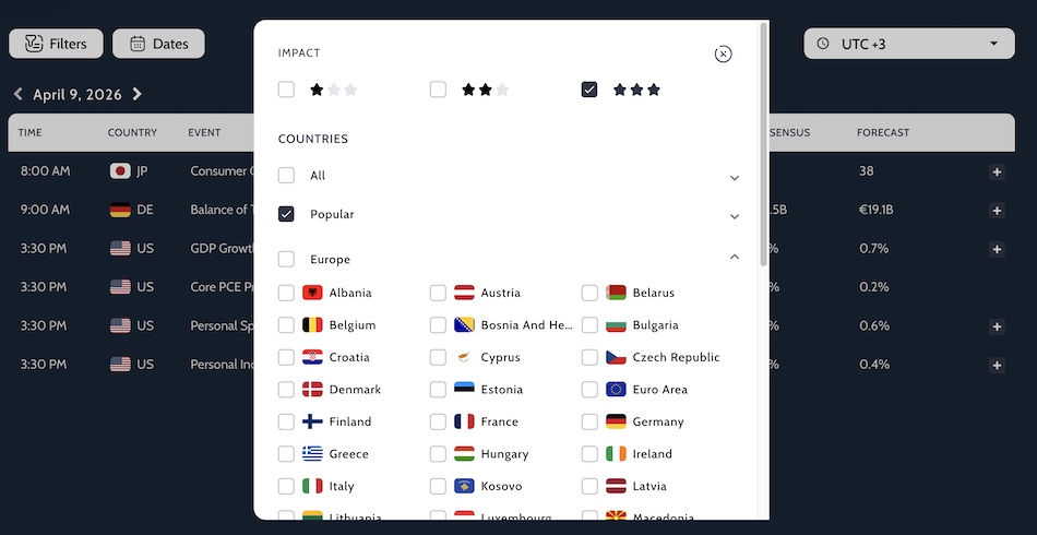 Skilling economic calendar