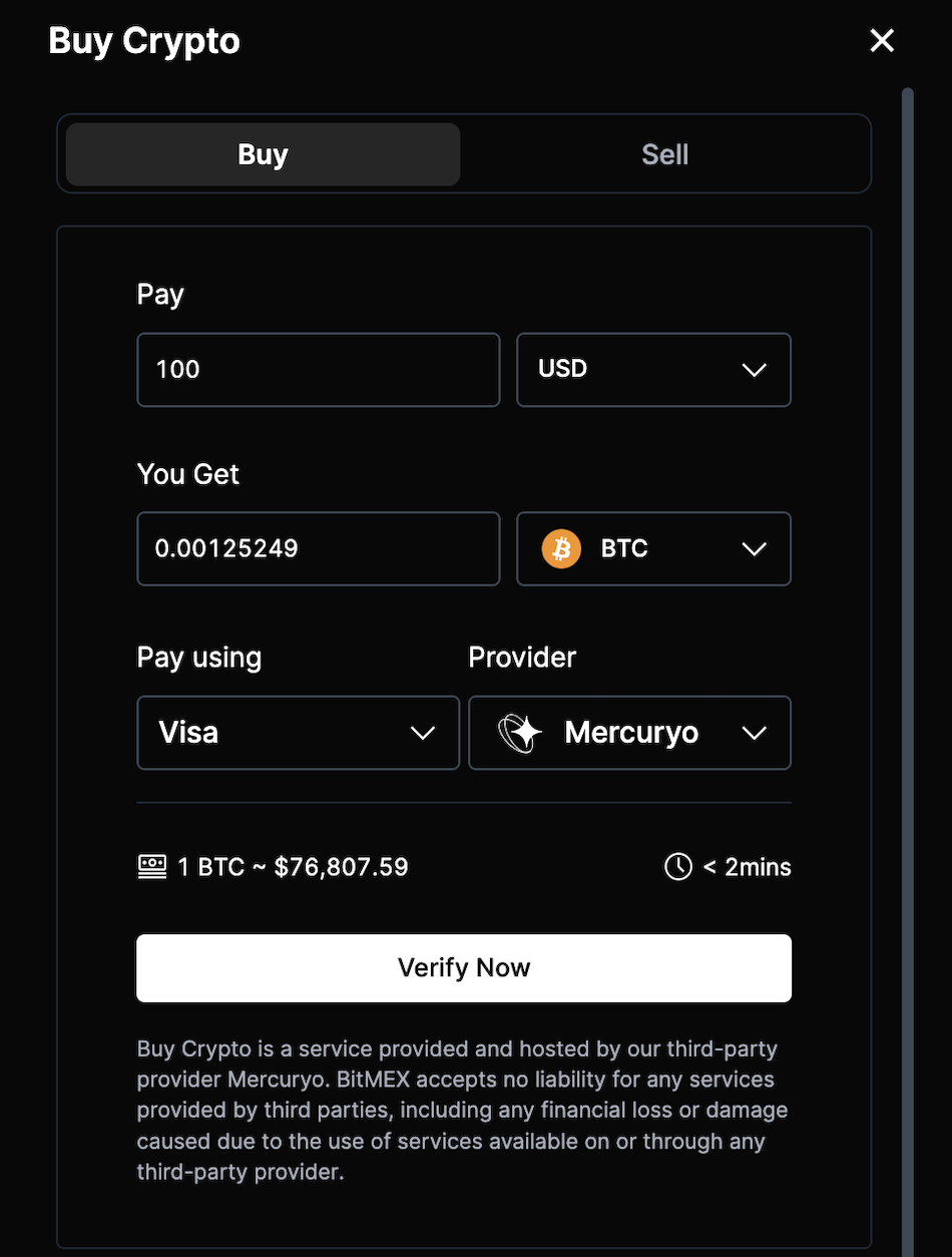 Buy crypto directly at BitMEX