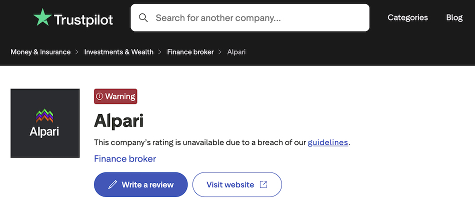 Alpari TrustPilot