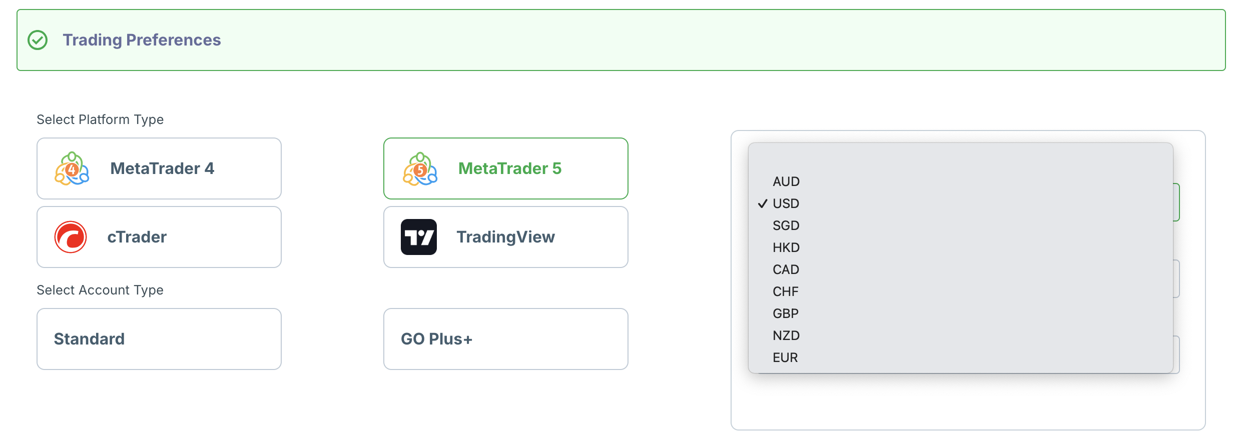 GO Markets new account configuration