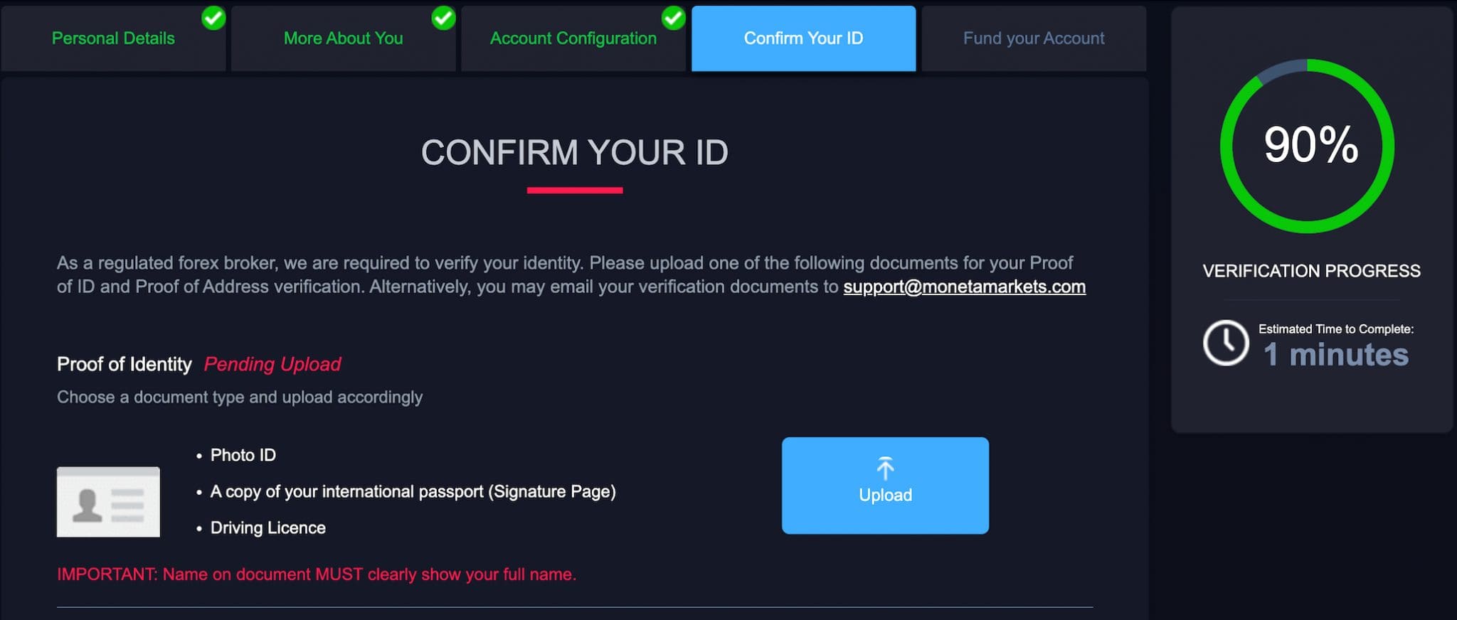 Moneta Markets account configuration 