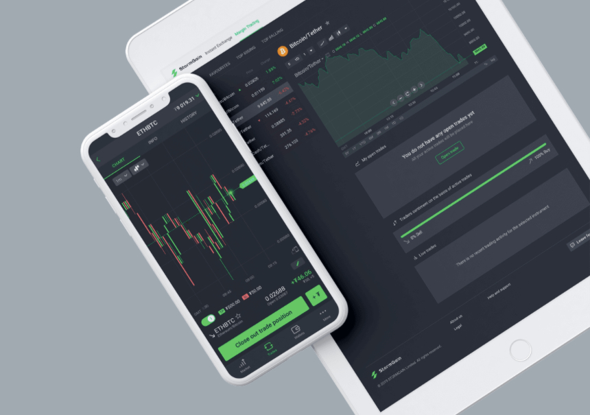 StormGain mobile app trading platform features