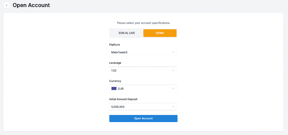 Configuring an FXCC demo trading account
