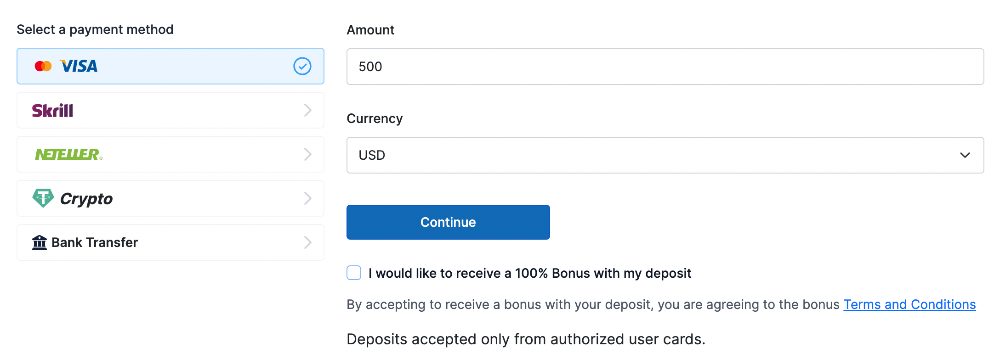 Making a deposit to FXCC trading account