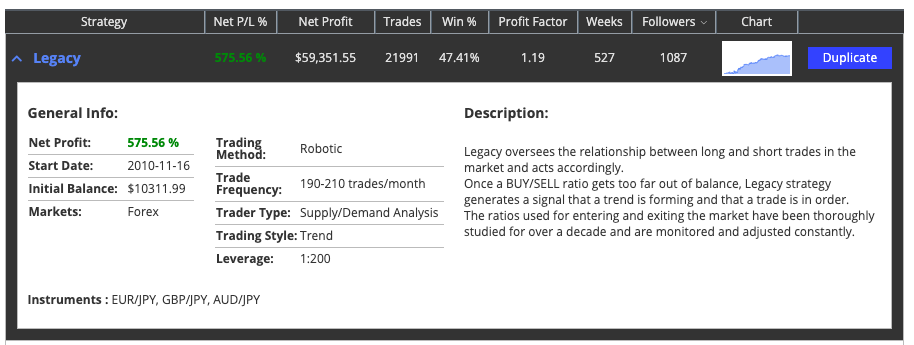 DupliTrade interface