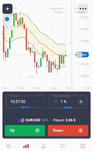 Trading chart on Quotex app