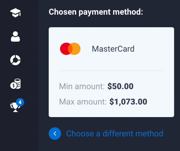 Making a Mastercard deposit to Quotex broker