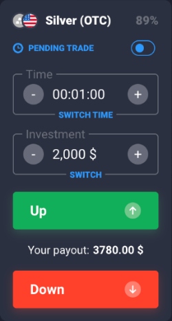 Placing a binary trade on Quotex platform