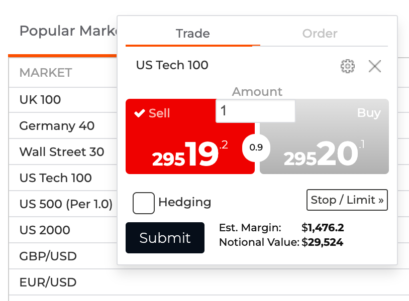 Placing a trade on TN Trader