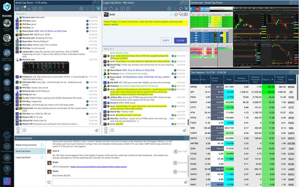 Warrior Trading live chat room and day trading community