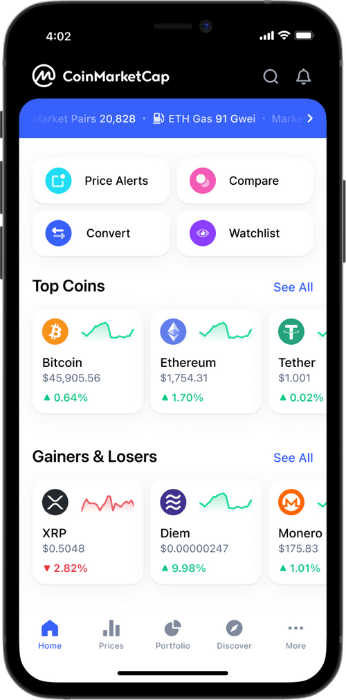 CoinMarketCap Mobile app alerts, watchlists and more