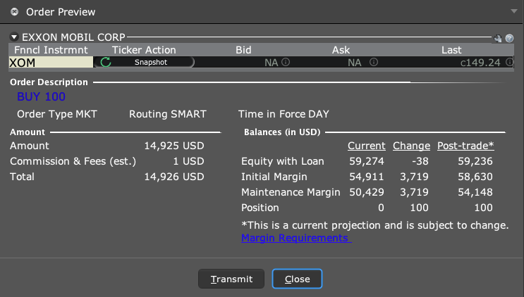 XOM stock confirmation screen
