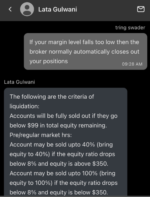 Live chat support conversation with TradeZero