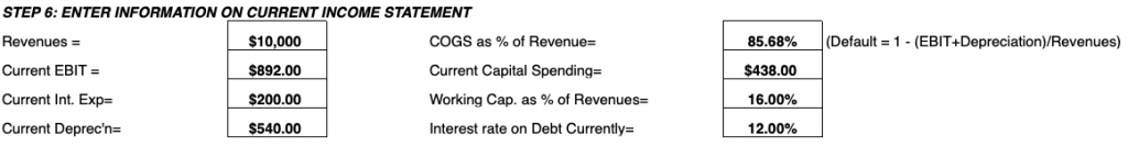 lbo Current Income Statement Inputs