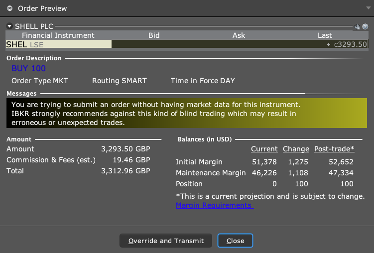 SHEL stock confirmation screen on LSE