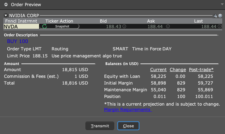 Stock order, check screen
