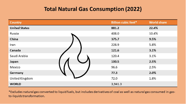 Natural gas consumption table 2023