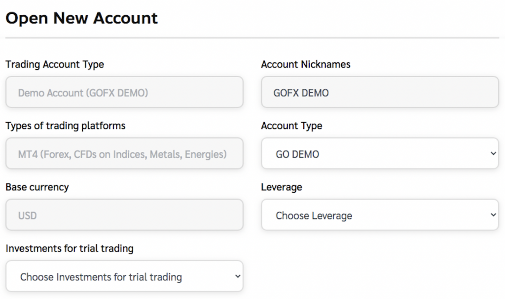 How to open a GoFX account description