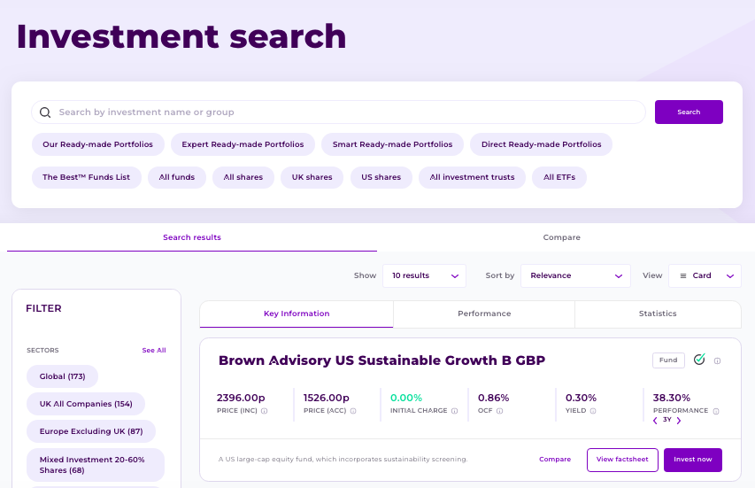 Bestinvest search function