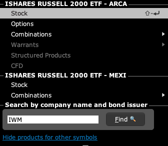 IWM order Interactive Brokers