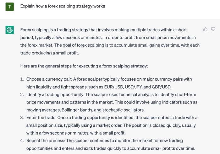 How forex scalping works explained by ChatGPT