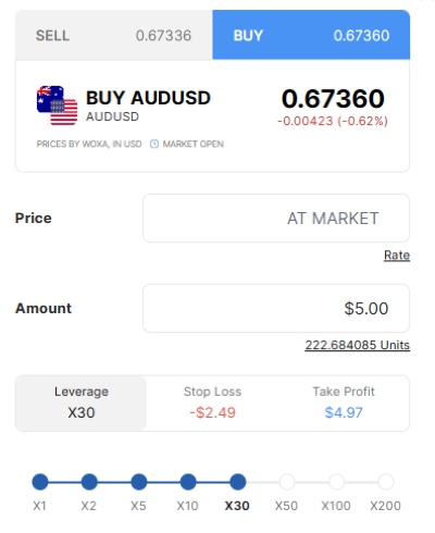 Placing a trade on the Woxa platform