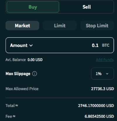 Placing a trade on CEX.IO crypto exchange