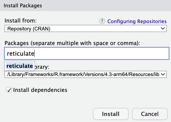 reticulate package in R Studio for installing Python in R