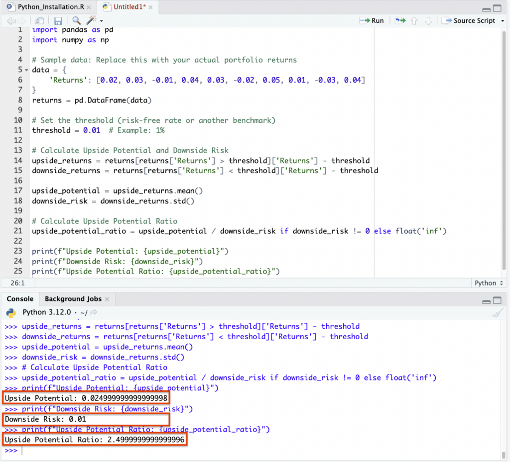 Upside Potential Ratio in Python