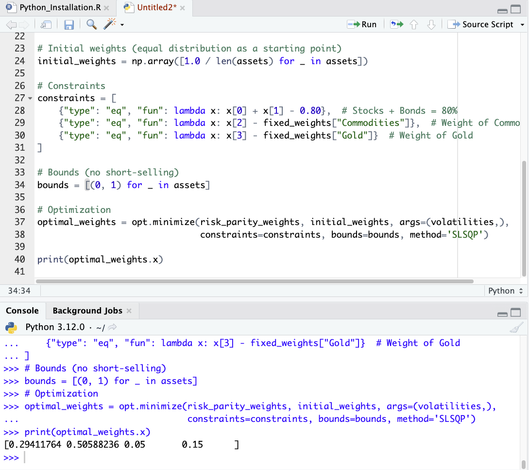 Risk Parity Optimization Coding Example