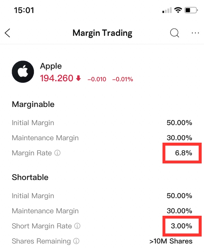 Short selling fees on Moomoo app