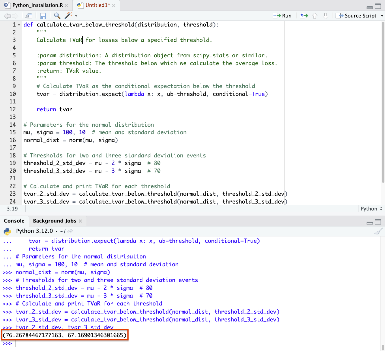 Python Code - Tail Value at Risk (TVaR)