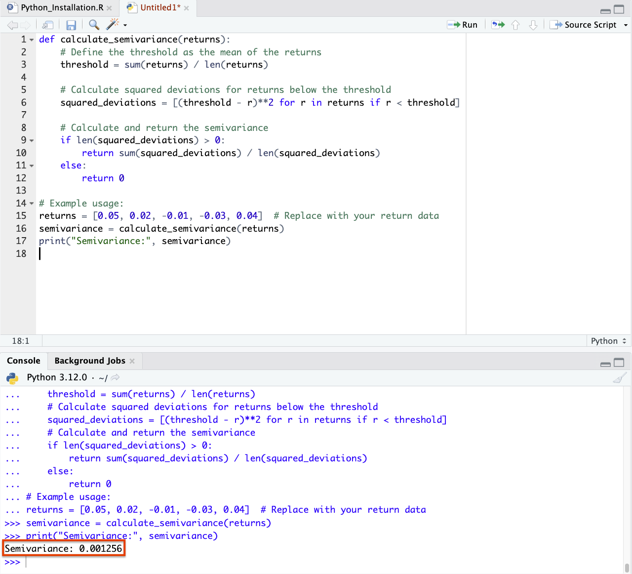 Python code for semivariance
