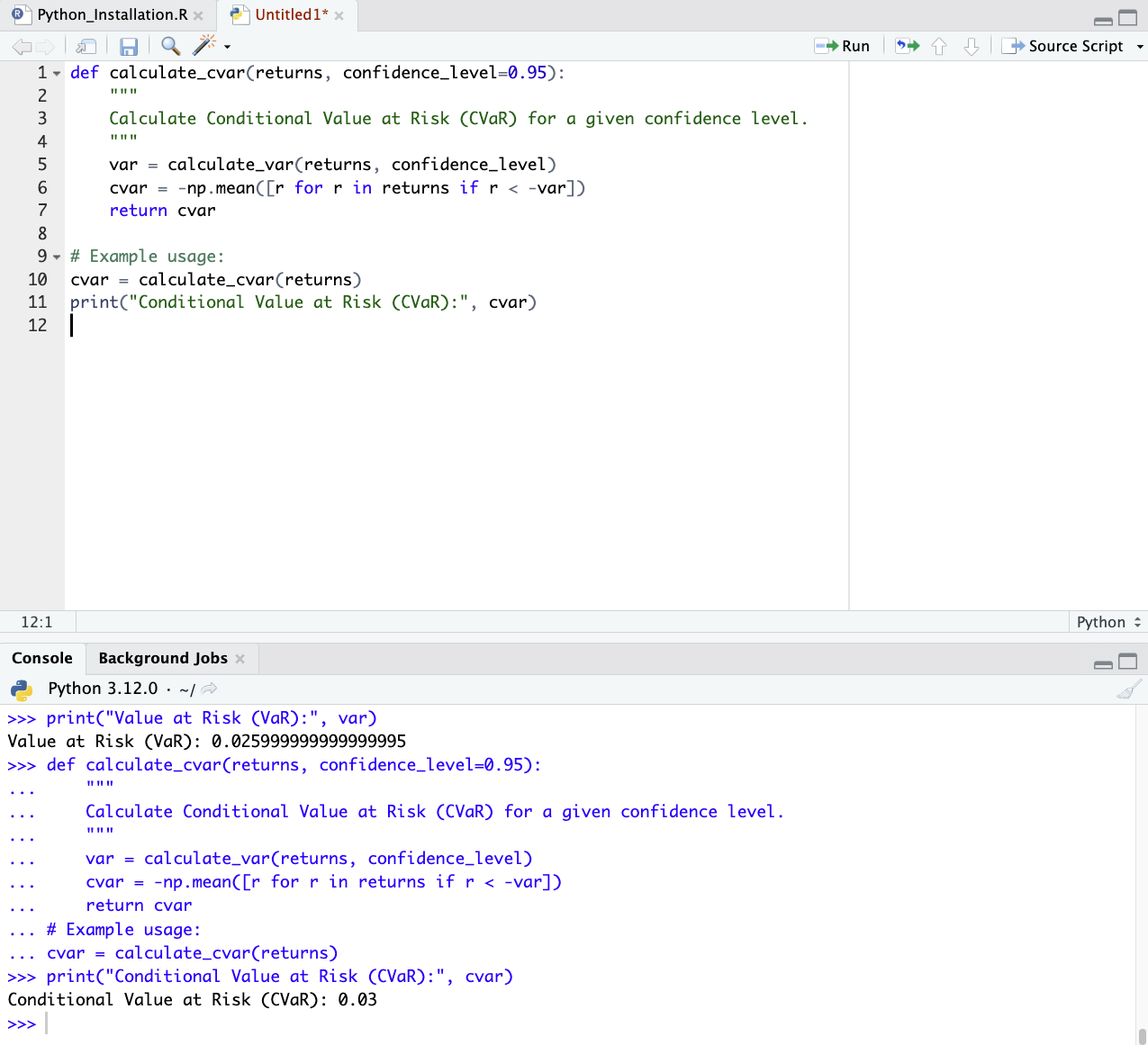 Conditional Value at Risk (CVaR) - Downside Risk (Python Code)