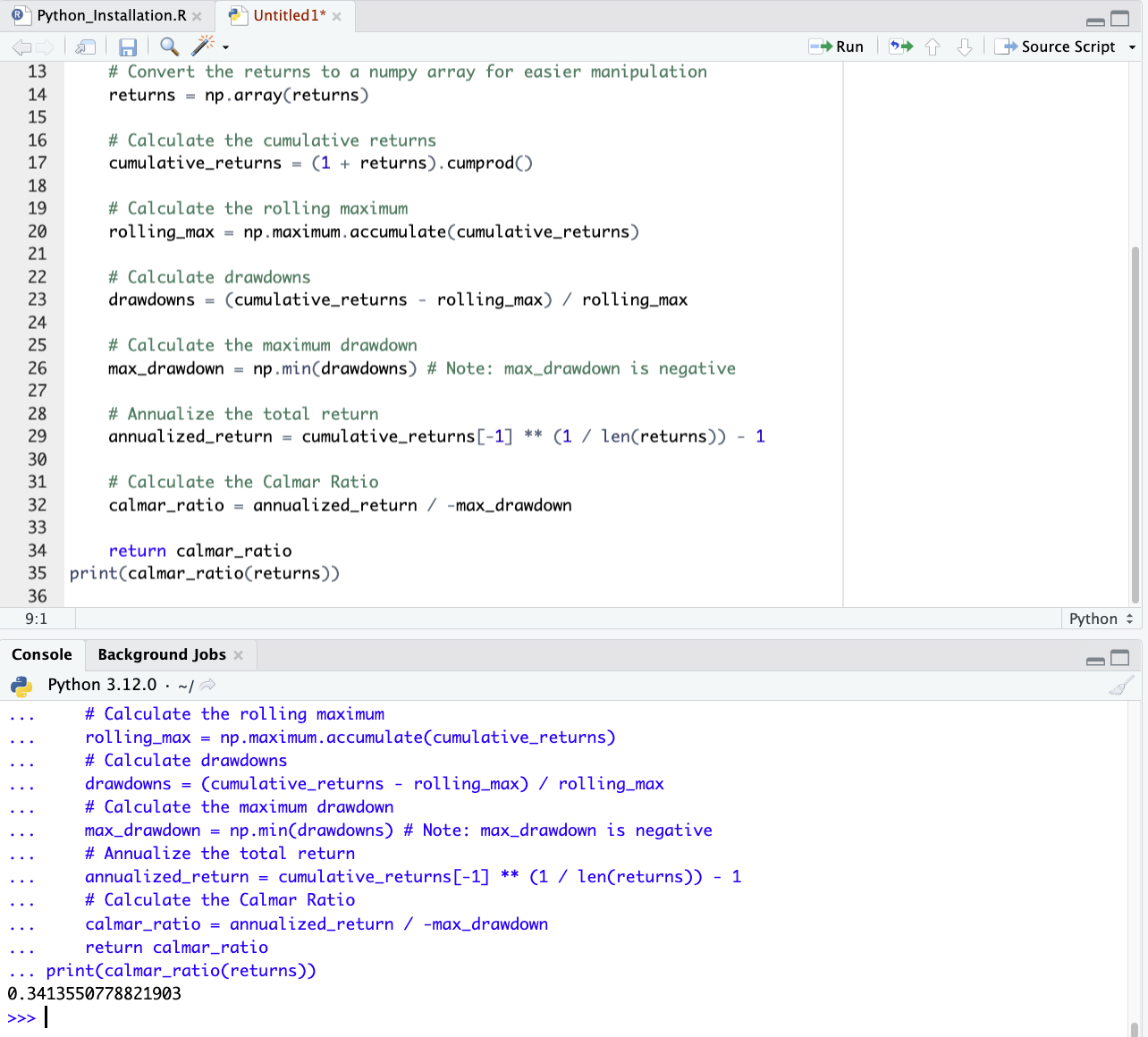 Calmar Ratio in Python