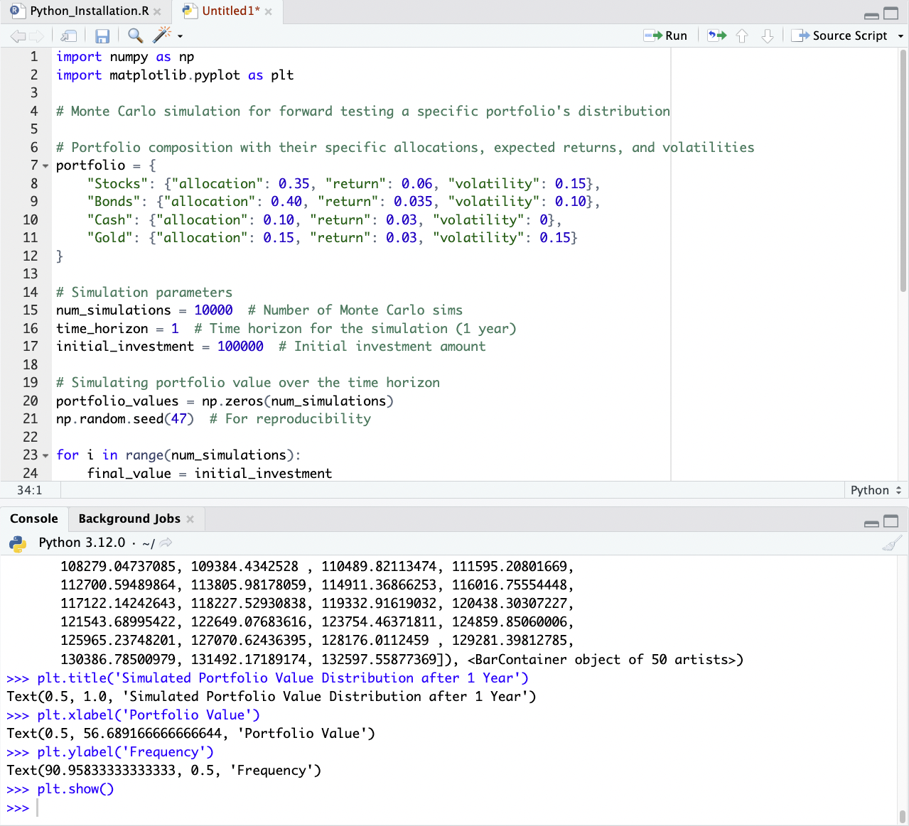 Python Code - Monte Carlo Simulation