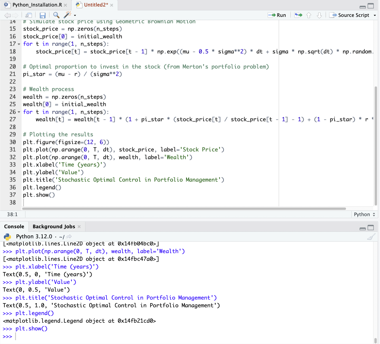 Stochastic Optimal Control Python Code