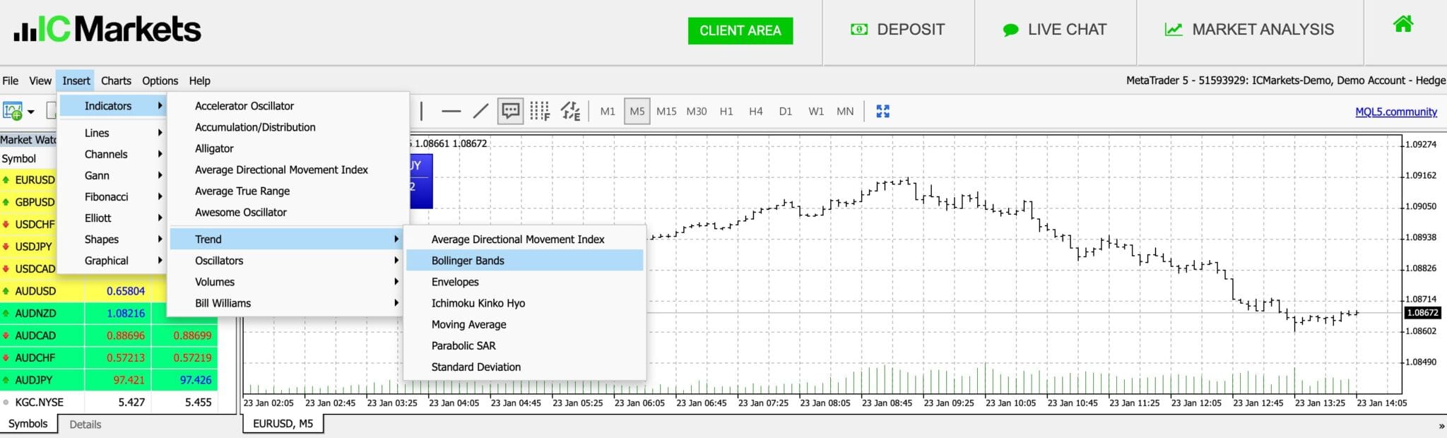 IC Markets MetaTrader 5 day trading platform indicators