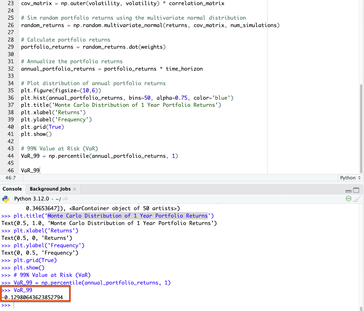 Stochastic Portfolio Theory - Calculating VaR with Python Code