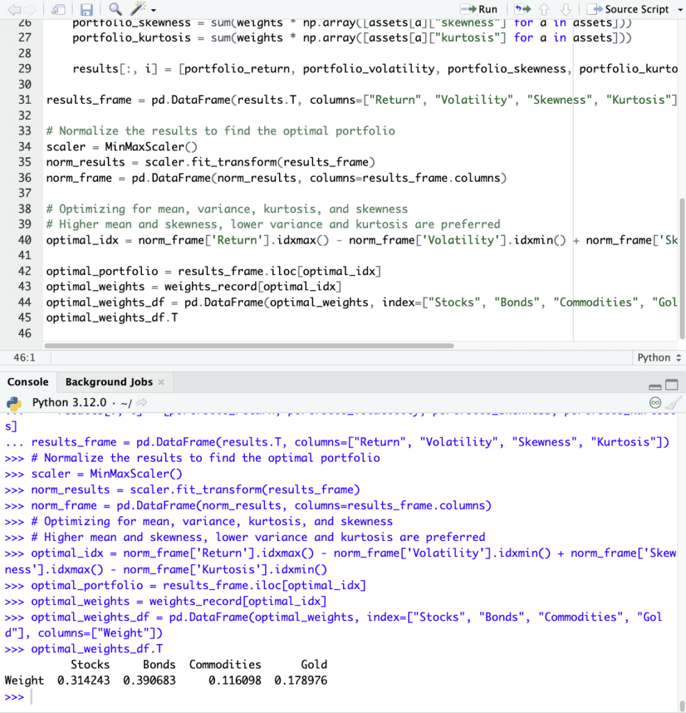 Multi-Objective Optimization - coding example (mean, variance, kurtosis, skewness)