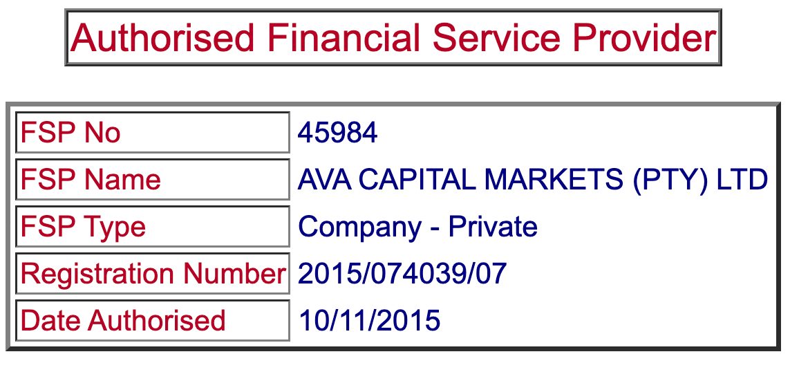 The South African FSCA register showing AvaTrade authorization