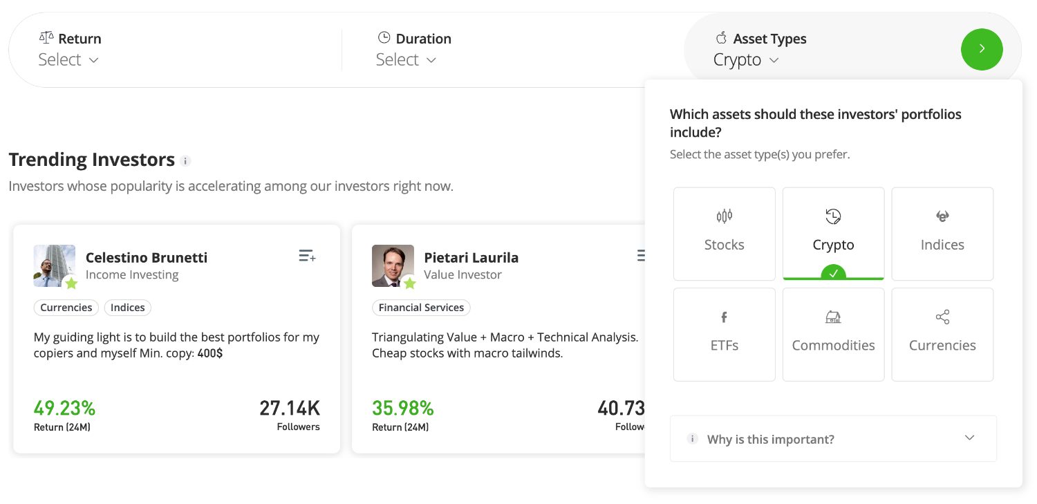 Copy trading cryptos on eToro