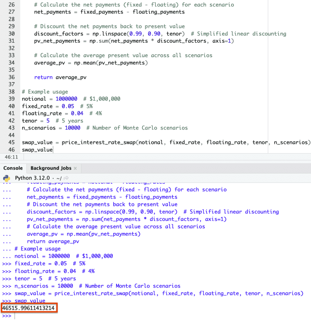 Monte Carlo simulation for swap pricing