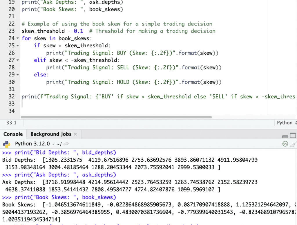 Bid depth, ask depth, book skews in Python